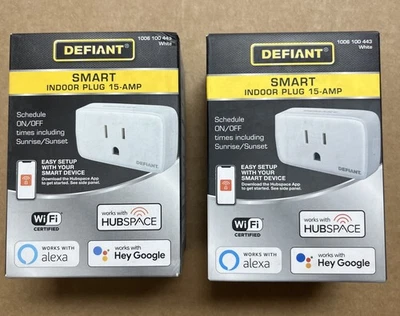 Enchufe inteligente interior Defiant 15 Amp 120 voltios y temporizador Wi-Fi Bluetooth único (2PK) Foto 1 de 4