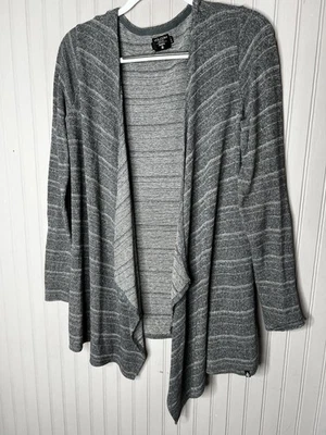 Volcom Cardigan Sweater Womens Large Gray Striped Open Front Lightweight Drape - Image 1 of 4