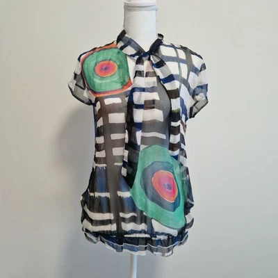 Blusa Desigual L Gasa Ultra Ligera Ver a Través Top Camisa Lazo - Imagen 1 de 4