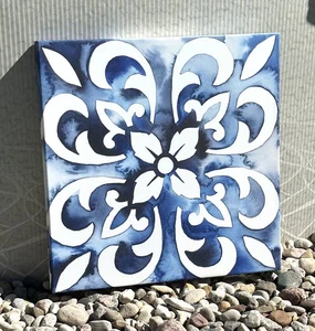 Lysette Cobalt Tile II by Grace Popp Framed Giclee Canvas Wall Art Print 20"x20" - Picture 1 of 4