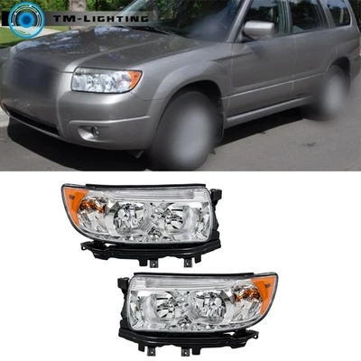 Left+Right Headlights For Subaru Forester 2006 2007 08 Halogen Chrome w/o Bulbs - Image 1 of 4