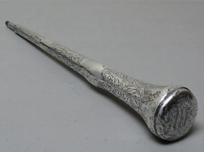 FABULOUS VICTORIAN PERIOD ENGRAVED STERLING SILVER 12" UMBRELLA/PARASOL HANDLE  - Image 1 of 4