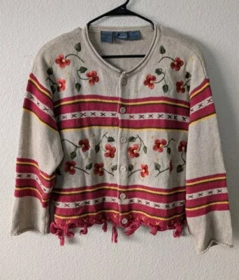 Cárdigan Lizwear Petite para mujer SP bordado flores femenino vintage  Foto 1 de 4