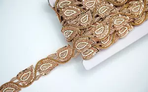 1 Yard Rosegold Zardozi Perlenborte Jakobsmuschel Handarbeit Nähen Bordüre Basteln - Bild 1 von 4