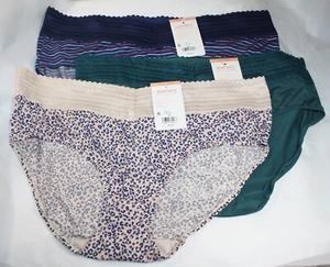 New set/3 WARNER'S no muffin top HIPSTER panties BLUE STRIPES GREEN LEOPARD 3XL - Picture 1 of 5