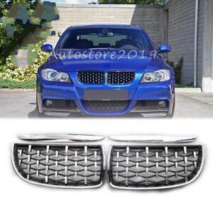 Front Kidney Grille Grill Diamond Style Chrome For BMW E90 E91 2005-2008 AS