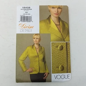 Vogue Patterns Divine Details Blazer Jacket Sewing Pattern V8458 Womens 18 20 22 - Picture 1 of 4