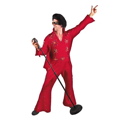 Мужская профессиональный рок-н-ролл король Элвис красный драгоценностями комбинезон плащ костюм - Изображение 1 из 2