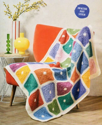 (5613) DK Crochet Pattern for Lovely Puff Stitch Patchwork Blanket!! - Image 1 of 4