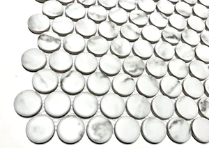 Penny Round 1x1" Carrara Look Matte Porcelain Mosaic Wall Floor Tile Backsplash - Picture 1 of 6