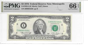 1976 Minneapolis $2 FRN Harder to Find IC Block PMG 66 EPQ Gem Uncirculated - Picture 1 of 4