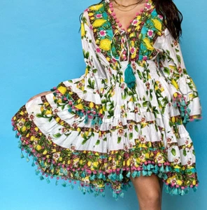 ANTICA SARTORIA 2024 LEMONS & FLOWERS V IN FRONT & BACK DRESS/TOP OS NWT - Picture 1 of 7