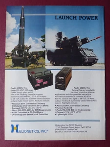 11/1984 PUB HELIONETICS POWER SUPPLY US ARMY PERSHING ADATS MISSILE ORIGINAL AD - Foto 1 di 1