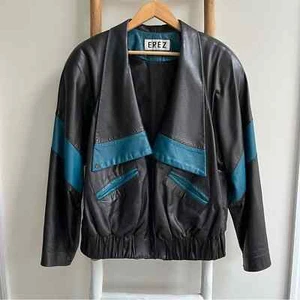 [erez] vintage leather motorcycle bomber jacket black - Bild 1 von 11