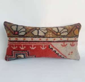 Vintage Turkish Rug Pillow Cover 12x24 in Home Living Rug Cushion Case - Picture 1 of 9