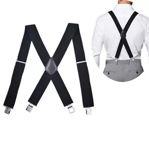 Black Elastic Mens Braces Suspenders Widening 2''/5cm X-shaped Adjustable Length - Picture 1 of 6