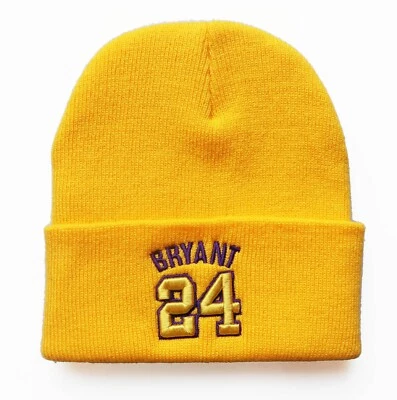 Коби Брайант 24 манжеты Beanie желтый с желтый и фиолетовый логотип вышивка новый - Изображение 1 из 3