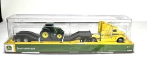 Tomy John Deere Yellow Hauler Semi with Trailer and one Green John Deere Tractor - Picture 1 of 5