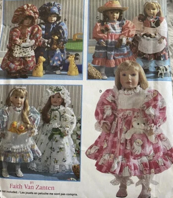 Simplicity 8134 18" Doll Pattern Faith Van Zanten Prairie Western Bonnet Fits AG - Image 1 of 4