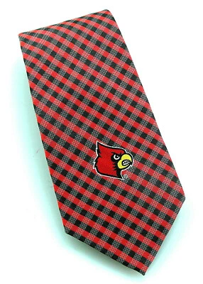 Gravata Louisville Cardinal masculina licenciada faculdade universidade xadrez gravata vermelha  - Imagem 1 de 3