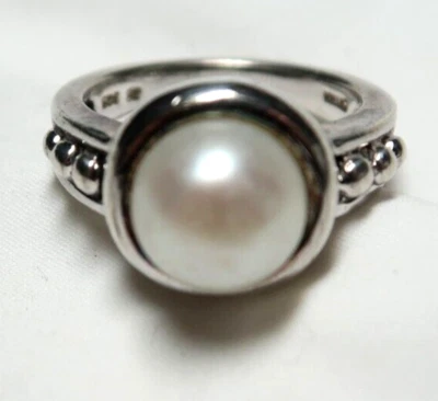 VINTAGE CLASSIC STERLING SILVER MOTHER OF PEARL BAND RING ~ SIZE 7 - Image 1 of 4