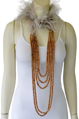 Collar Brunello Cucinelli Pluma Madera Cuentas Capas Foto 1 de 4