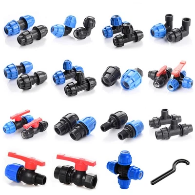 MDPE Compression Fitting Water Pipe Connector Coupling Elbow Tee Valve 20-110mm - Image 1 of 4