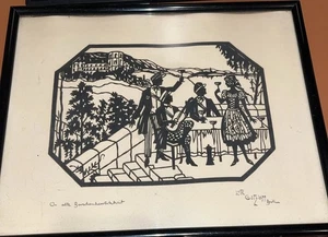 Vintage 20’s Original Lotte Gutzlaff Scherenschnitt Papier ausgeschnitten Silhouette 9"x11" - Bild 1 von 7