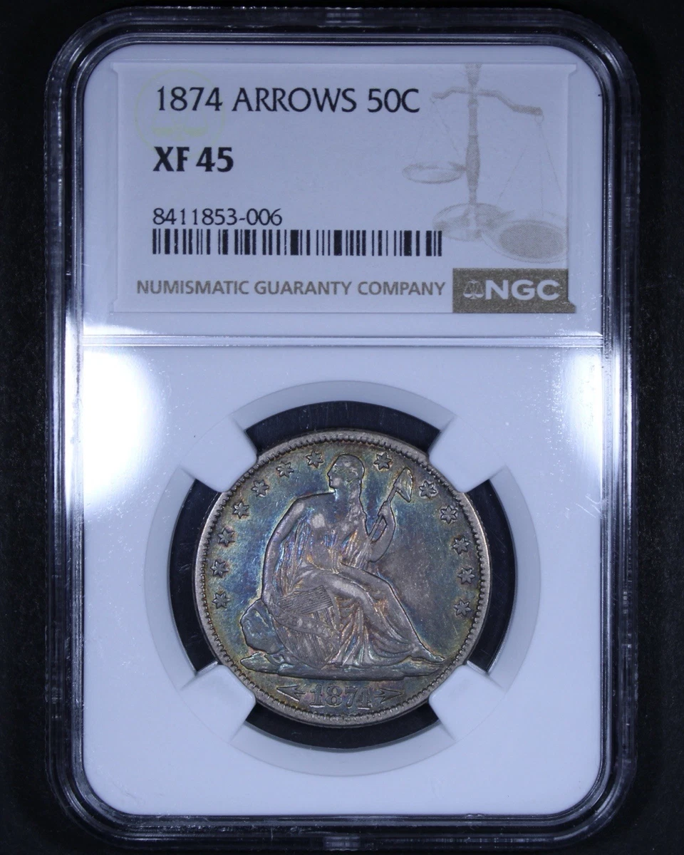 1874 Year Silver Seated Liberty US Half Dollars (1839-1891) for