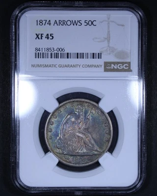 1874 Seated Liberty Half Dollar (Arrows) - 50c NGC XF45 - Gorgeous Toning 🌈 - Image 1 of 4