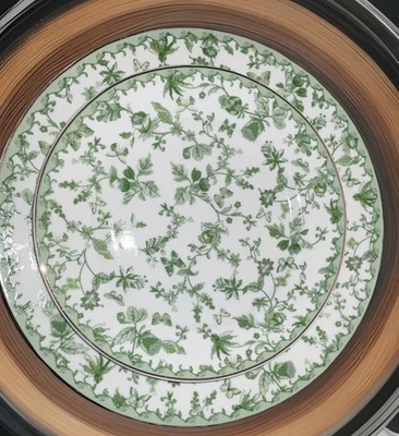 MONTERREY BAY PORCELAIN GREEN FLORAL GOLD TRIM TWO DINNER TWO SALAD PLATES NEW - Image 1 of 4