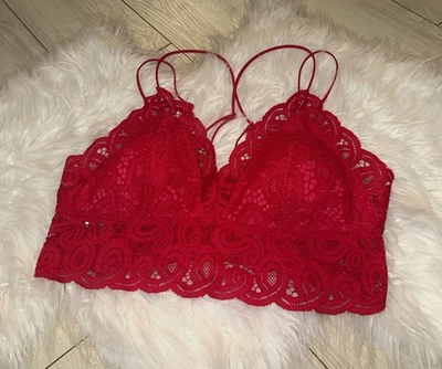 Sujetador Bralette Rosa Victorias Secret Crochet Encaje Tirantes Boho WF Mujer XL Rojo Foto 1 de 4