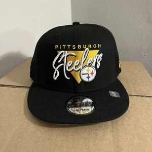 NWT Pittsburgh Steelers Snapback Hat New Era Trucker Mesh Baseball Cap Script - Picture 1 of 7