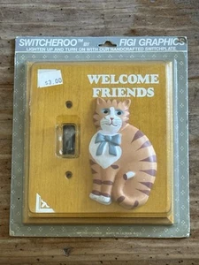 FIGI GRAPHICS “Switcheroo” CAT Single Switch Plate WELCOME FRIENDS New, Sealed - Picture 1 of 8