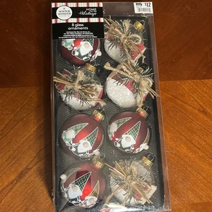 Christmas Ornaments Gnome Glass Bulbs Set Of 8 - Picture 1 of 12