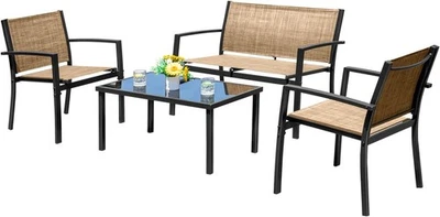 4 Pieces Patio Furniture Set Outdoor Garden Patio Conversation Sets Poolside - Image 1 of 4