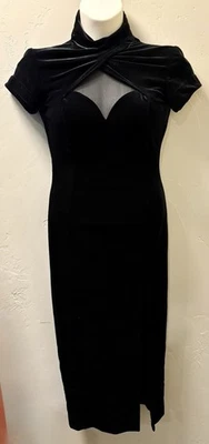 Night Way Vtg 90’s Vampy Goth Sultry Stretch Velvet Formal Dress Sz 4 High Slit - Image 1 of 4