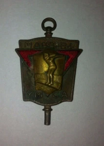 Medalla de natación esmaltada en oro/cobre YMCA 1930 40 FOB Key Mass RI antes de la Segunda Guerra Mundial - Imagen 1 de 5