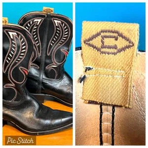 Vtg 50's Diamond "C" Womens Cowboy Boots sz 4 D Black Inlaid - Picture 1 of 1