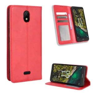 For Nokia C100 Retro Leather Wallet Card Holder Stand Case + Screen Protector - Picture 1 of 25