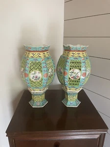Paar antike chinesische republikanische Periode kaiserliche Porzellan Hochzeit Laternen - Bild 1 von 10
