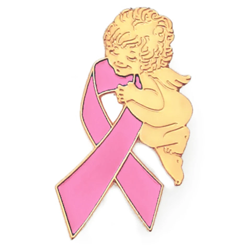 PinMart's Breast Cancer Awareness Pink Ribbon Angel Enamel Lapel Pin - Image 1 of 1