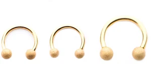 Horseshoe Nipple Ear Lip 14 Gauge 7/16" Sandblasted Gold IP 4mm Balls SET of 2 - Picture 1 of 4