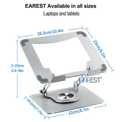 Soporte elevador de metal ajustable giratorio 360° para computadora portátil soporte para computadora portátil escritorio Foto 1 de 4