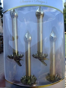 4 Pc Vintage Christmas Gold w Sparkle Candle Clip On Ornaments Set New In Box - Picture 1 of 5