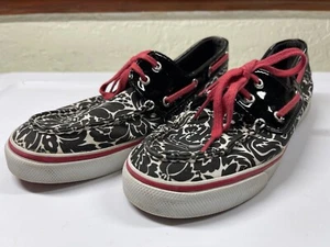 SPERRY Top-sider Womens Sz 8.5 M Black, White & Red Damask 9776444 D-13-CH241 - Picture 1 of 8