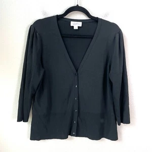 Ann Taylor LOFT Womens XL Black Button Cardigan 3/4 Sleeve V Neck - Picture 1 of 9