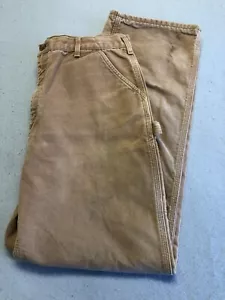 Carhartt Jeans Mens 36x35 Brown Flannel Lined Outdoor Workwear Carpenter Pants - Picture 1 of 6