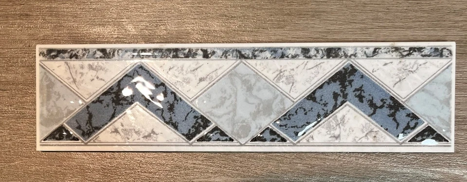  5 X Polis Trama Blue Geometric Glossy Wall Border Tiles 6.5x25cm - Image 1 of 1