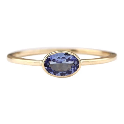 Natural Tanzanite 14k Solid Gold Oval Bezel Solitaire East West Ring for Women - Image 1 of 4
